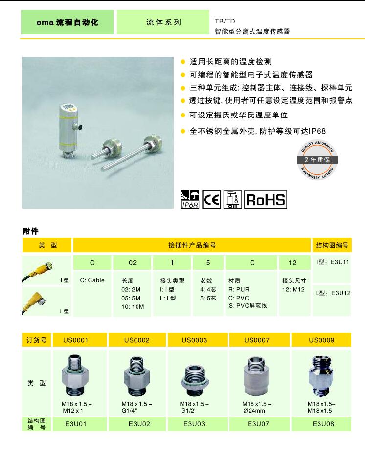 美国ema伊玛TD智能型分离式温度传感器